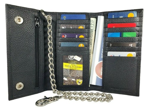 Black leather trifold chain - black,